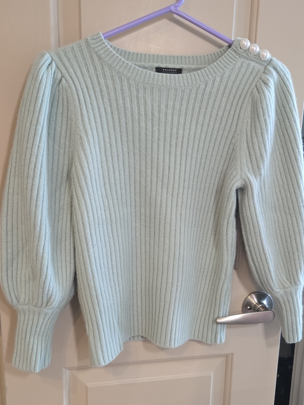 Mint Cashmere Blend Sweater with Pearl Embellishment